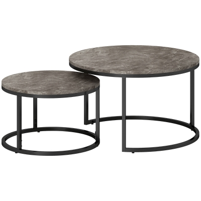 HOMCOM Modern Coffee Table Set of 2, Nesting Side Tables w/ Metal Base for Living Room Bedroom Office Faux Marbled Grey