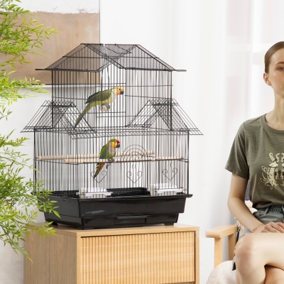 PawHut 25" Bird Cage with Perch, Swing, Food Container, Slide-out Tray, Handle, Parrot Cage for Finches, Canaries, Budgies