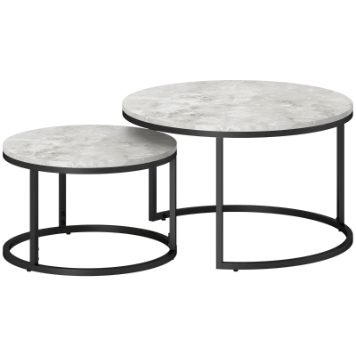 HOMCOM Modern Coffee Table Set of 2, Nesting Side Tables w/ Metal Base for Living Room Bedroom Office Cement Grey