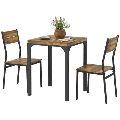 HOMCOM Dining Table Set for 2, 3 Piece Kitchen Table and Chairs with Metal Legs for Small Spaces, Rustic Brown