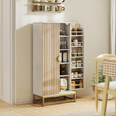 HOMCOM 47" Kitchen Pantry Cabinet, Freestanding Kitchen Storage Cabinet with 12 Door Shelves and Adjustable Shelves, White