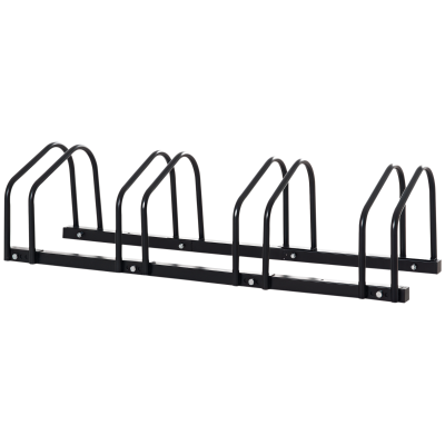 Soozier 4-Bike Bicycle Floor Parking Rack Cycling Storage Stand Garage Organizer for Indoor and Outdoor Use Black