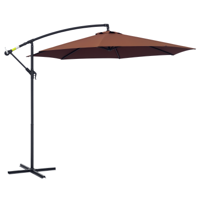 Outsunny 10' Deluxe Patio Umbrella, Outdoor Market Parasol, Banana Hanging Offset Sunshade with Crank, Cross Base, Coffee