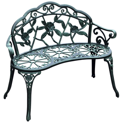 Outsunny Metal Outdoor Bench, Floral Accent, Green