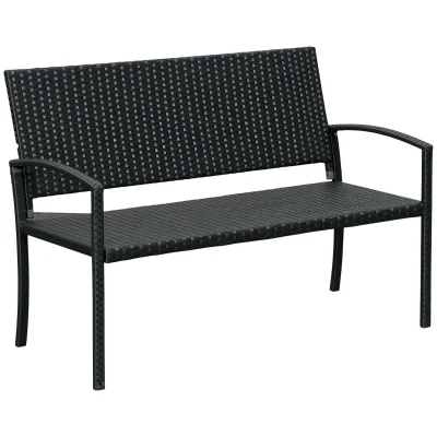 Outsunny Rattan Wicker Loveseat Garden Bench Hand Woven Portable Backyard Black