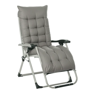 Outsunny Reclining Zero Gravity Chair with Adjustable Backrest, Folding Garden Sun Lounger with Removable Cushion and Headrest, Dark Grey