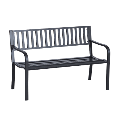 Outsunny 50" Outdoor Garden Bench, Metal Slatted Patio Bench, Black
