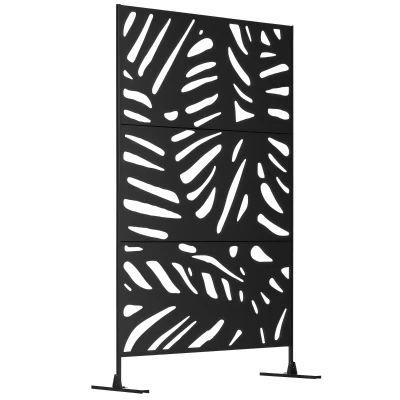 Outsunny Freestanding Outdoor Privacy Screen, Decorative Metal Outdoor Divider with Stand for Garden, Backyard, Deck, Pool, Black