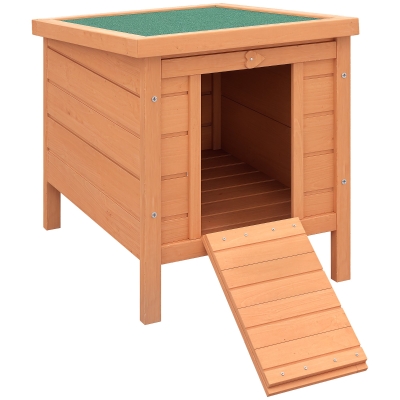 PawHut Small Wooden Rabbit Hutch, Openable Waterproof Roof, Natural