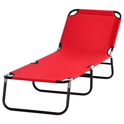 Outsunny Folding Chaise Lounge Chairs, 5-Level Recline, Red