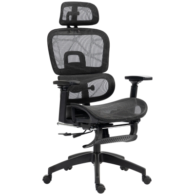 HOMCOM Mesh Office Chair with 3D Armrest, High Back Desk Chair with Lumbar Support, 135° Reclining, Adjustable Headrest, Black