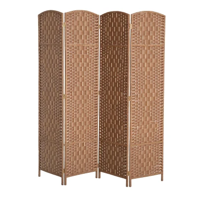 HOMCOM 6ft Folding Room Divider, 4 Panel Wall Partition with Wooden Frame for Bedroom, Home Office, Natural