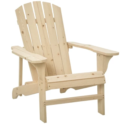 Outsunny Wood Adirondack Chair, Outdoor Patio Muskoka Chair with Slatted Design for Deck, Garden, Backyard, Fire Pit, Natural