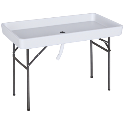 Outsunny 4ft Folding Picnic Table, Fish Fillet Cleaning Table, Camping Party Desk with Sink, White