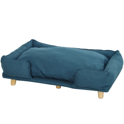 PawHut Raised Dog Couch, Large, Pine Wood Legs, Dark Blue