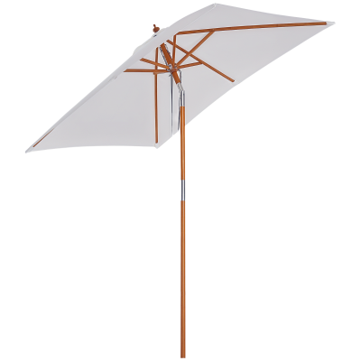 Outsunny 6.6x5ft  Fir Wooden Patio Umbrella Square Market Parasol Tilt Mechanism 6 Ribs Garden Sunshade, Cream White