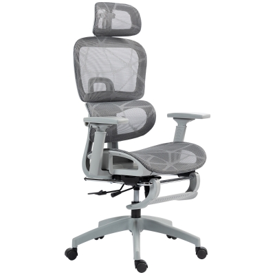 HOMCOM Mesh Office Chair with 3D Armrest, High Back Desk Chair with Lumbar Support, 135° Reclining, Adjustable Headrest, Grey