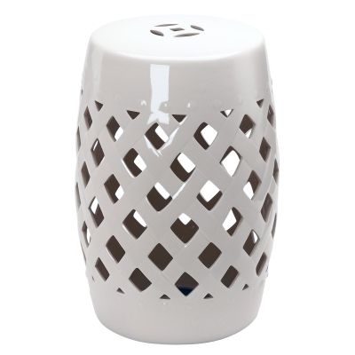 Outsunny 13" Ceramic Garden Stool, Woven Lattice Design, White