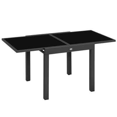 Outsunny 63" Extendable Outdoor Dining Table Patio Table with Aluminum Frame and Tempered Glass Tabletop, Black