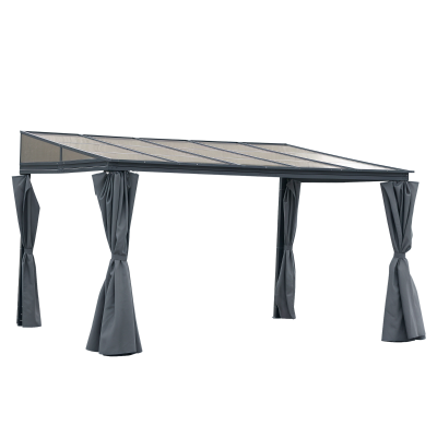 Outsunny 10' x 13' Outdoor Hardtop Pergola PC Roof Gazebo Party Tent Garden Sun Shelter UV protection with Curtains