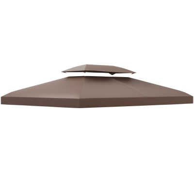 Outsunny 13' x 10' Gazebo Replacement Canopy, 2 Tier Top Roof Garden Pavilion UV Cover, Brown (TOP ONLY)