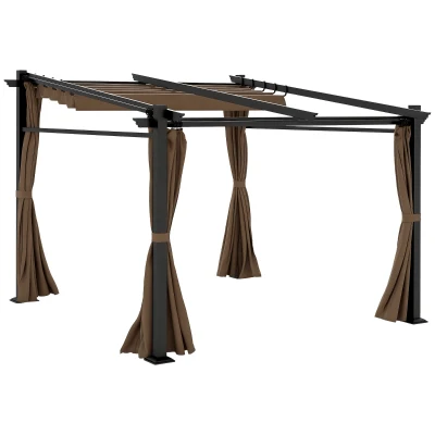 Outsunny Metal Pergola with Sliding Roof Canopy, Retractable Pergola Canopy, 10' x 10', Coffee