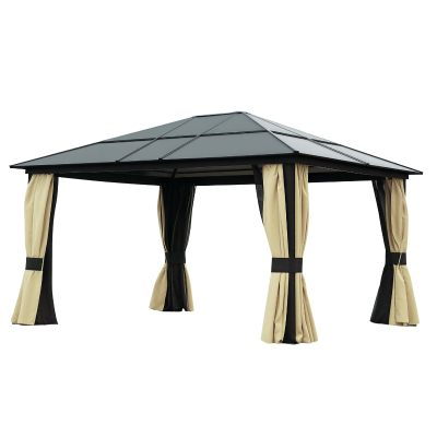 Outsunny 12' x 14' Deluxe Hard Top Patio Gazebo Canopy Garden Aluminum Shelter with Curtains and Mosquito Netting