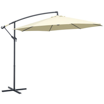Outsunny Φ10' Deluxe Cantilever Umbrella Outdoor Market Parasol Banana Hanging Offset Sunshade Crank Cross Base Beige