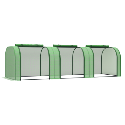 Outsunny 9.7' x 3.3' x 2.5' Mini Tunnel Greenhouse with PE Cover Garden Green Grow Shed with Steel Frame Zipped Doors, Dark Green