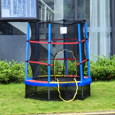 Outsunny 55" Kids Trampoline with Enclosure Net for Indoor/Outdoor, Trampoline for Boys and Girls Age 3-6 Years, Multi-Coloured