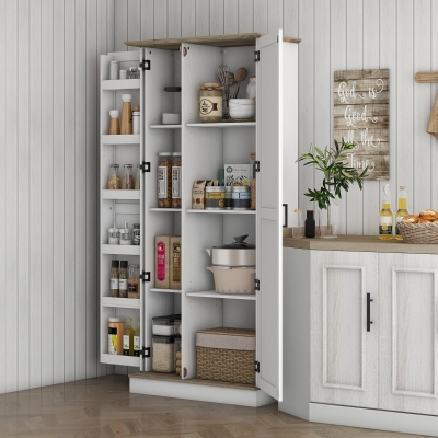 HOMCOM 70" Tall Kitchen Pantry Cabinet with Door Shelves and Adjustable Shelves, Cream White