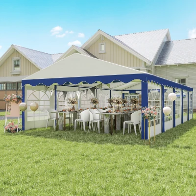 Outsunny 16.5' x 33' Heavy-Duty Outdoor Party Tent with Sidewalls, Blue