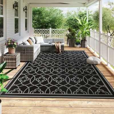 Outdoor Rug 215.7" x 107.9" x 0.12" Black and Gray Lantern