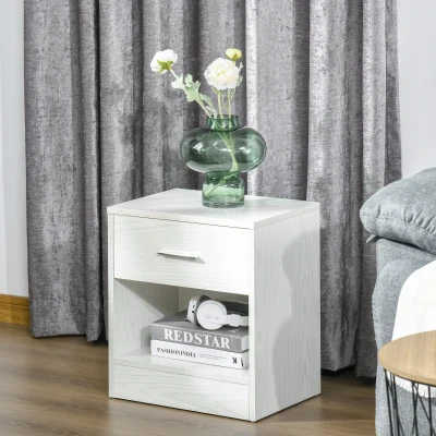 HOMCOM Modern Side Table with Drawer, White