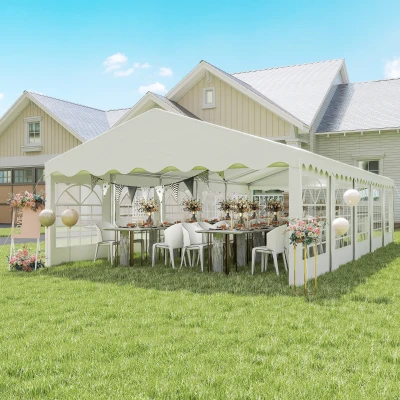 Outsunny 16.5' x 33' Heavy Duty Party Tent with Sidewalls, White