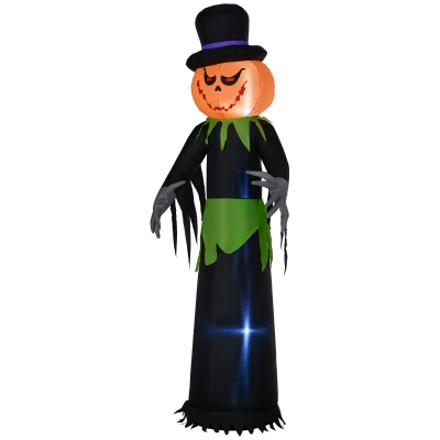 Outsunny 8ft Halloween Inflatable Pumpkin Head Ghost in A Hat, Outdoor Blow-Up Decoration with LED Lights for Yard Display
