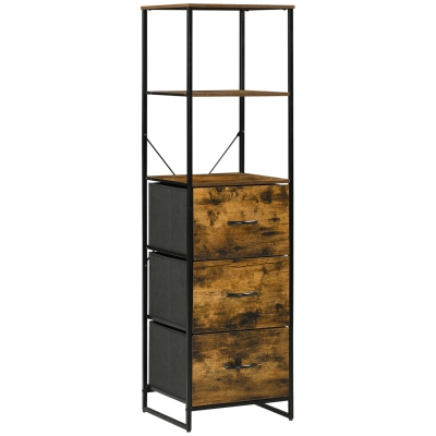 HOMCOM Industrial Storage Cabinet with 2 Open Shelves and 3 Foldable Fabric Drawers, Multifunctional Bookshelf In Living Room, Study, Rustic Brown