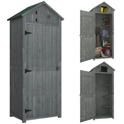 Outsunny 30" x 21" x 71" Garden Storage Shed, Sheds & Outdoor Storage Outdoor Workshop Yard Tool Utility Storage House Water-resistant All-weather Cover Spire Roof with 3 Tiers Shelves Grey