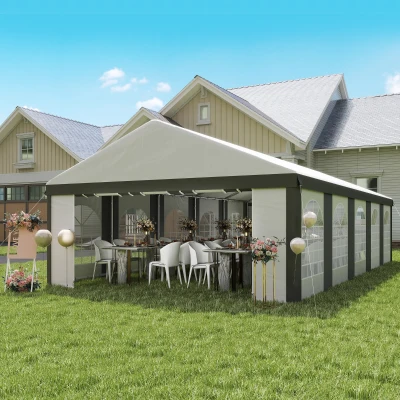 Outsunny 16' x 32' Heavy-duty Party Tent with Sidewalls, Gray