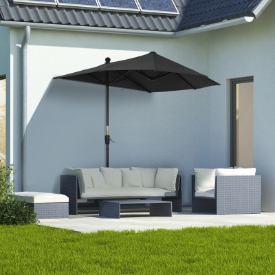 Outsunny 6.6 x 6ft Half Patio Umbrella Outdoor Parasol with Double-Sided Canopy, Crank Handle, Base for Garden, Balcony, Black