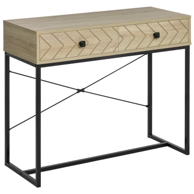HOMCOM 36" Console Table with 2 Storage Drawers, Narrow Entryway Table with Metal Frame and Back X-Bar for Behind Couch, Living Room, Study Room, Office
