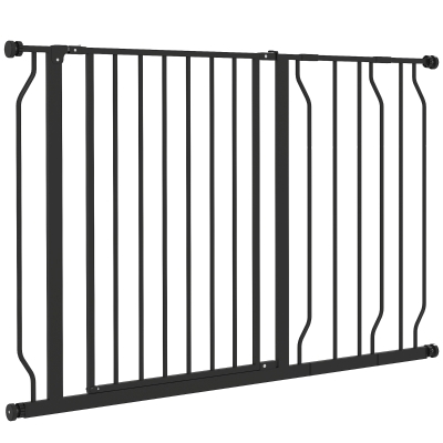 PawHut 30"- 45" Easy Install Pet Gate w/ Door & Double Locking System, Extra Wide Dog Gate for Stairs, Hallways, Black