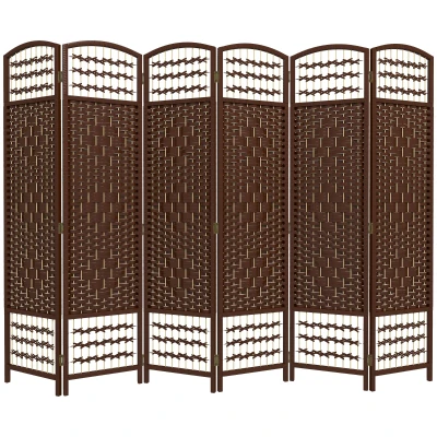 HOMCOM 6 Panel Folding Room Divider, Portable Privacy Screen, Wave Fiber Room Partition for Home Office, Brown