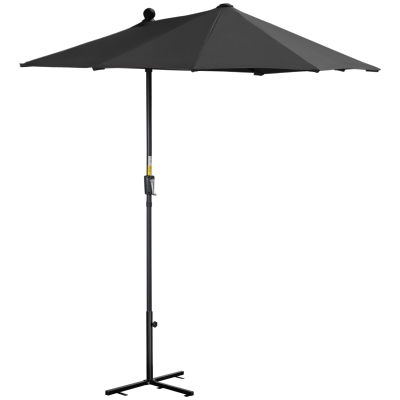 Outsunny 6.6 x 6ft Half Patio Umbrella Outdoor Parasol with Double-Sided Canopy, Crank Handle, Base for Garden, Balcony, Black