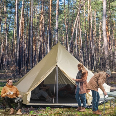 Outsunny 16.4' Large Family Teepee Tent Canvas Bell Tent Camp Shelter for Camping Hunting Beige