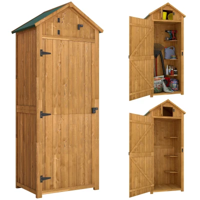 Outsunny 30" x 21" x 71" Garden Storage Shed, Outdoor Tool Utility Storage House  with 3 Tier Shelves and Roof, Brown