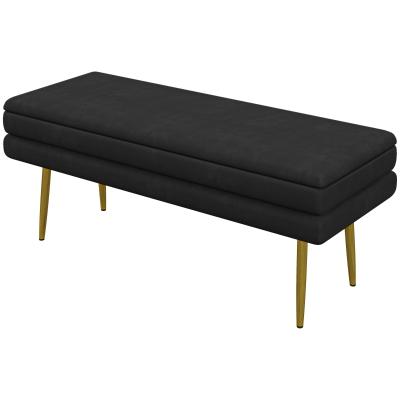 HOMCOM End of Bed Bench, Velvet-feel Upholstered Bench with Thick Padded Seat and Steel Legs, Modern Bedroom Bench, Black