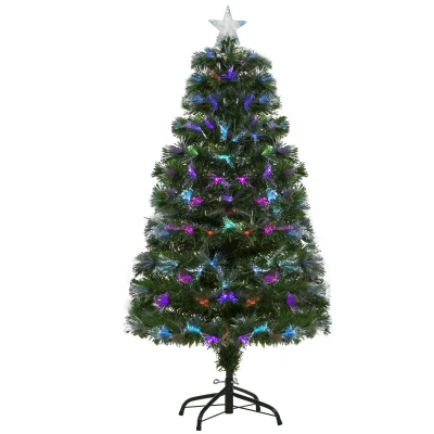 HOMCOM 4ft Pre-Lit Optic Fiber Xmas Tree Artificial Spruce Tree Top Star
