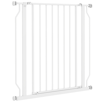 PawHut 30"- 34" Easy Install Pet Gate w/ Door & Double Locking System, Extra Wide Dog Gate for Stairs, Hallways, White