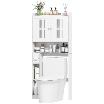 HOMCOM Over the Toilet Storage Cabinet, Bathroom Organizer with Adjustable Shelf, Toilet Paper Holder for Bathroom, Laundry